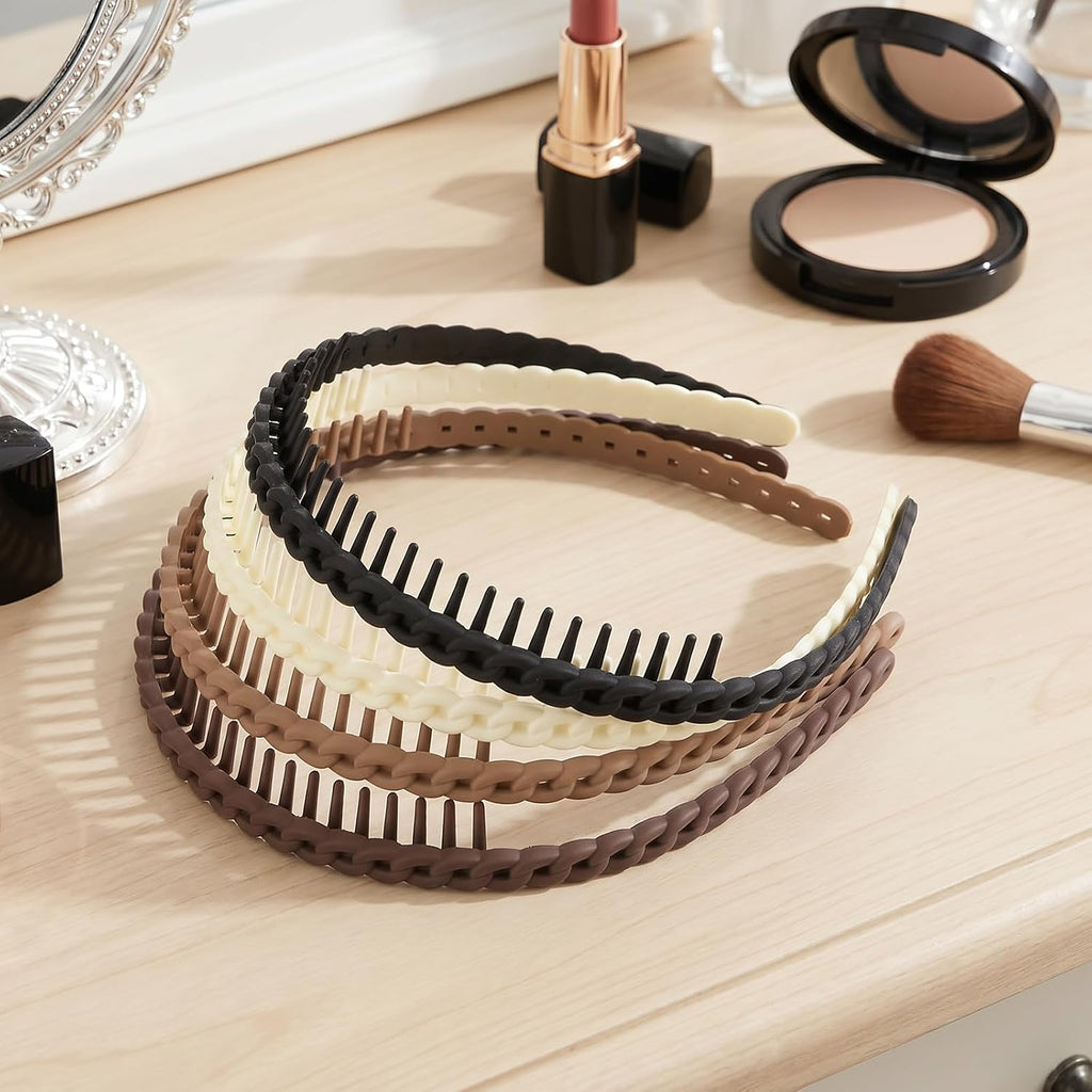 4 Pcs Toothed Plastic Headbands for Women. Non Slip Comfortable | Gripping Teeth Design Prevent Slipping Off. Flexible Comb Hair Bands for Daily Commute Home Hairstyle Fixing