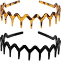 3 Pcs Wavy Comb Headband. Non Slip Zig Zag Headbands. High Cranium Headband with Teeth. Comfortable Comb Headbands for Women (Amber & Black & Grey)