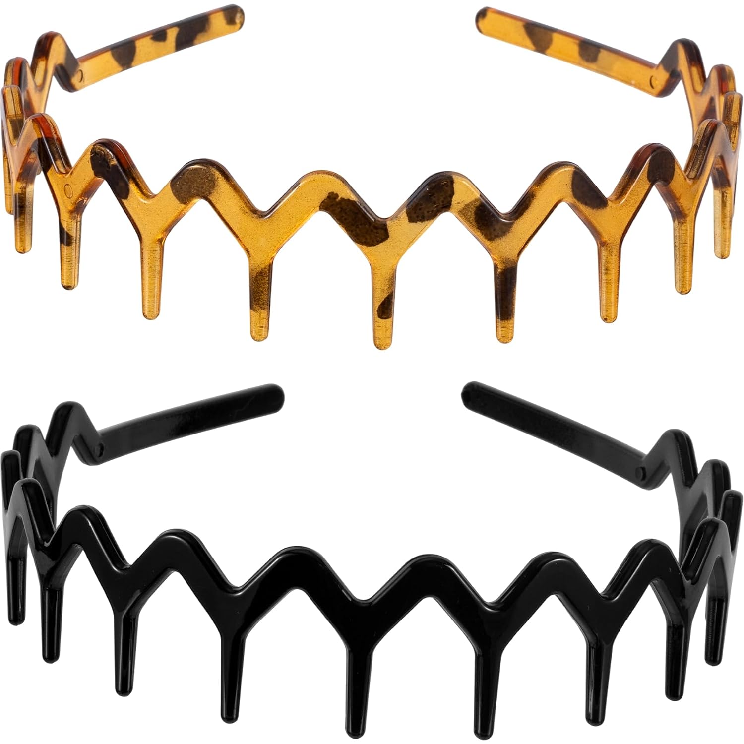 3 Pcs Wavy Comb Headband. Non Slip Zig Zag Headbands. High Cranium Headband with Teeth. Comfortable Comb Headbands for Women (Amber & Black & Grey)