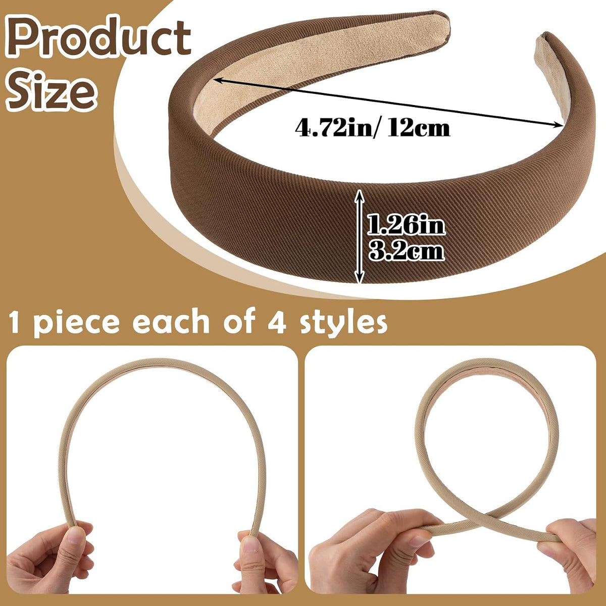 4 Pcs Solid Wide Headbands for Women. Wide Head Bands for Women's Hair. Non Slip Hair Accessories. Fall Style Thick Headband for Women (Multicolor)