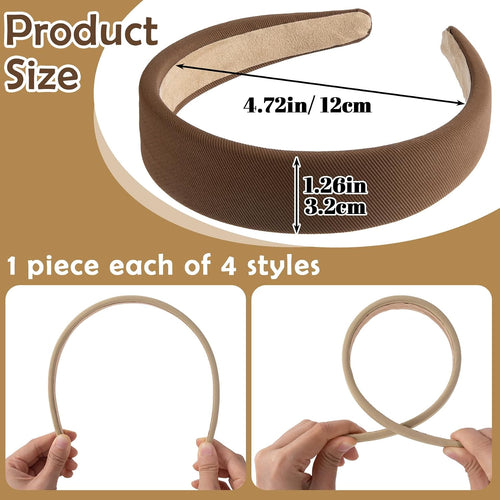 4 Pcs Solid Wide Headbands for Women. Wide Head Bands for Women's Hair. Non Slip Hair Accessories. Fall Style Thick Headband for Women (Multicolor)