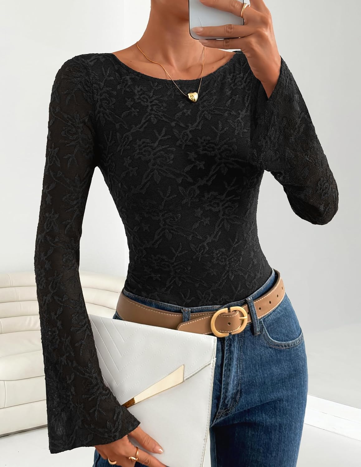 Bell Sleeve. Slim Fit. Ruched Waist Blouses. Business Casual. Date Night.