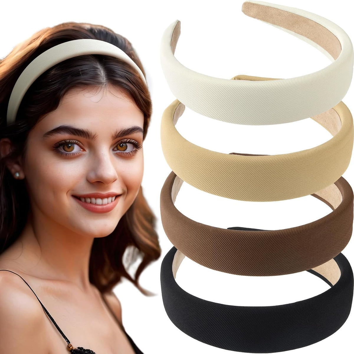 4 Pcs Solid Wide Headbands for Women. Wide Head Bands for Women's Hair. Non Slip Hair Accessories. Fall Style Thick Headband for Women (Multicolor)
