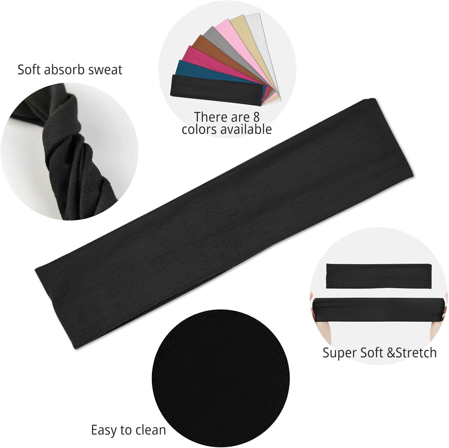6 Pcs Sports Headbands for Women. Non Slip Elastic Hair Bands. Soft Fabric Hair Wraps for Workout. Yoga. Running. and Daily Sports (Brown.Flesh.Rose Red.Light Pink.Black.White)