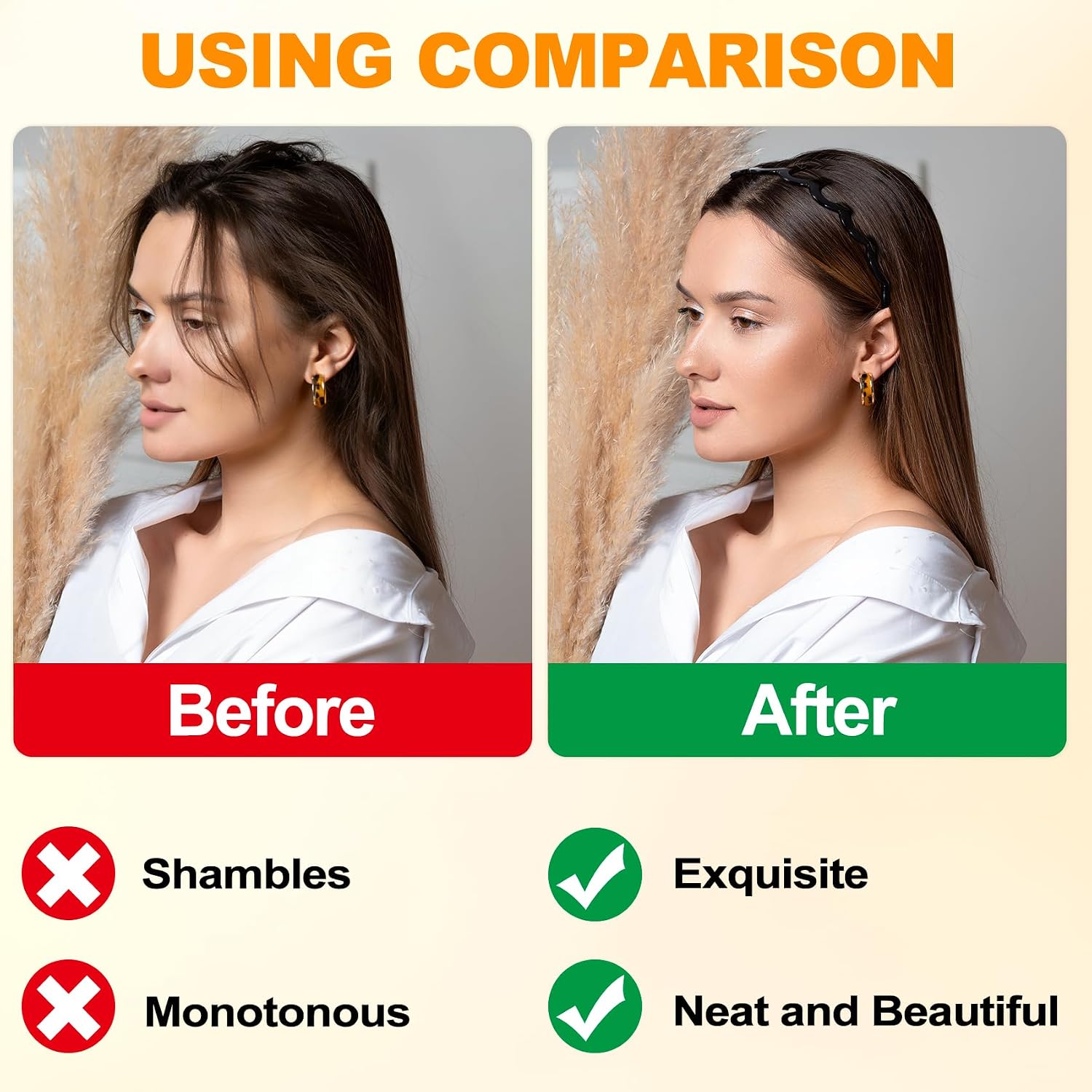 3 Pcs Wavy Comb Headband. Non Slip Zig Zag Headbands. High Cranium Headband with Teeth. Comfortable Comb Headbands for Women (Amber & Black & Grey)