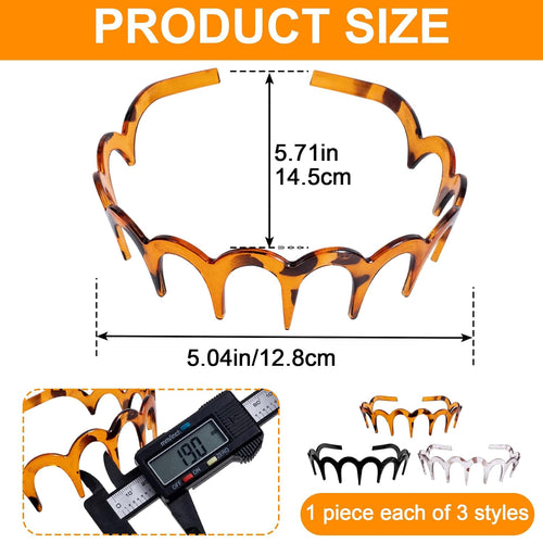 3 Pcs Wavy Comb Headband. Non Slip Zig Zag Headbands. High Cranium Headband with Teeth. Comfortable Comb Headbands for Women (Amber & Black & Grey)