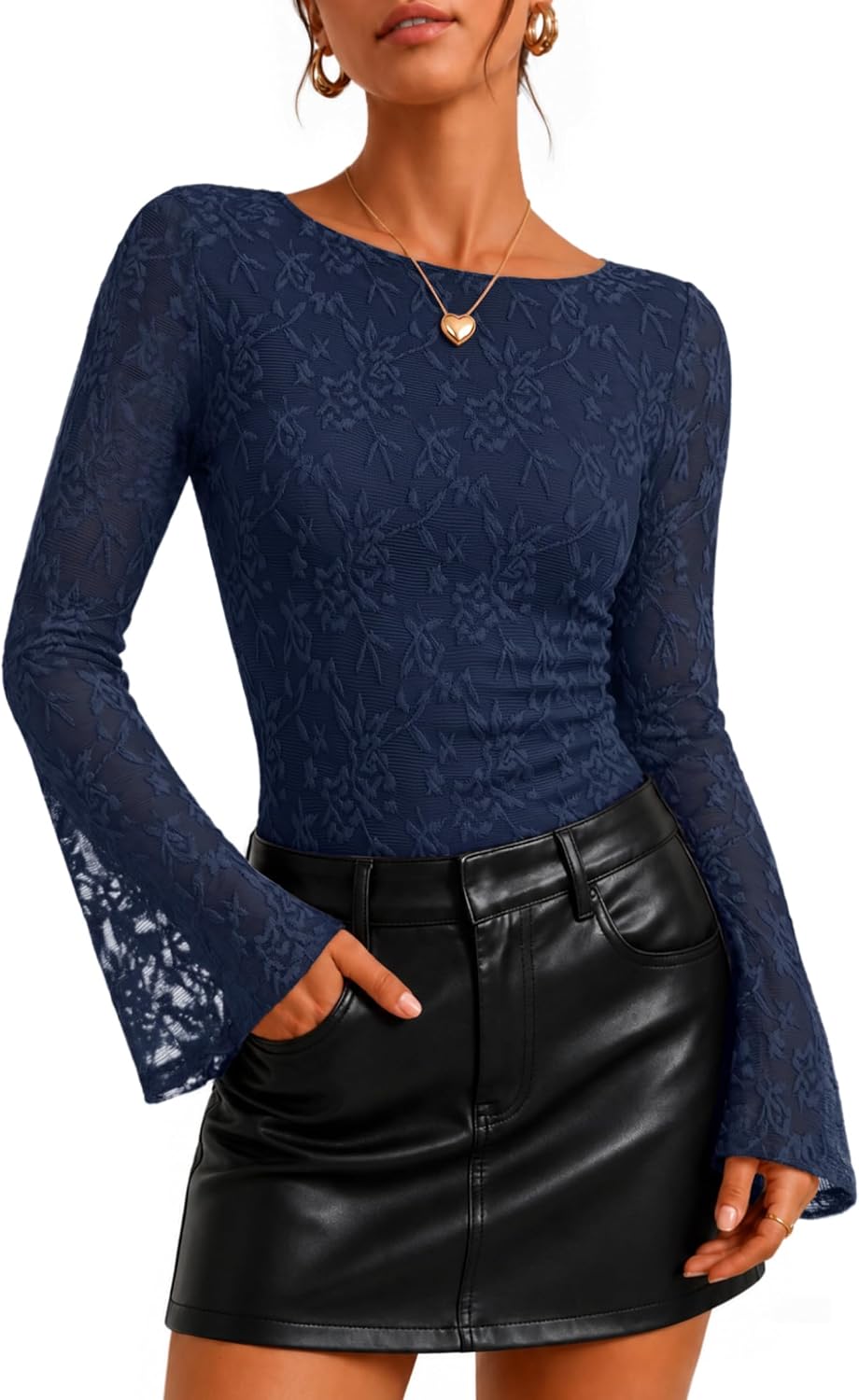 Bell Sleeve. Slim Fit. Ruched Waist Blouses. Business Casual. Date Night.