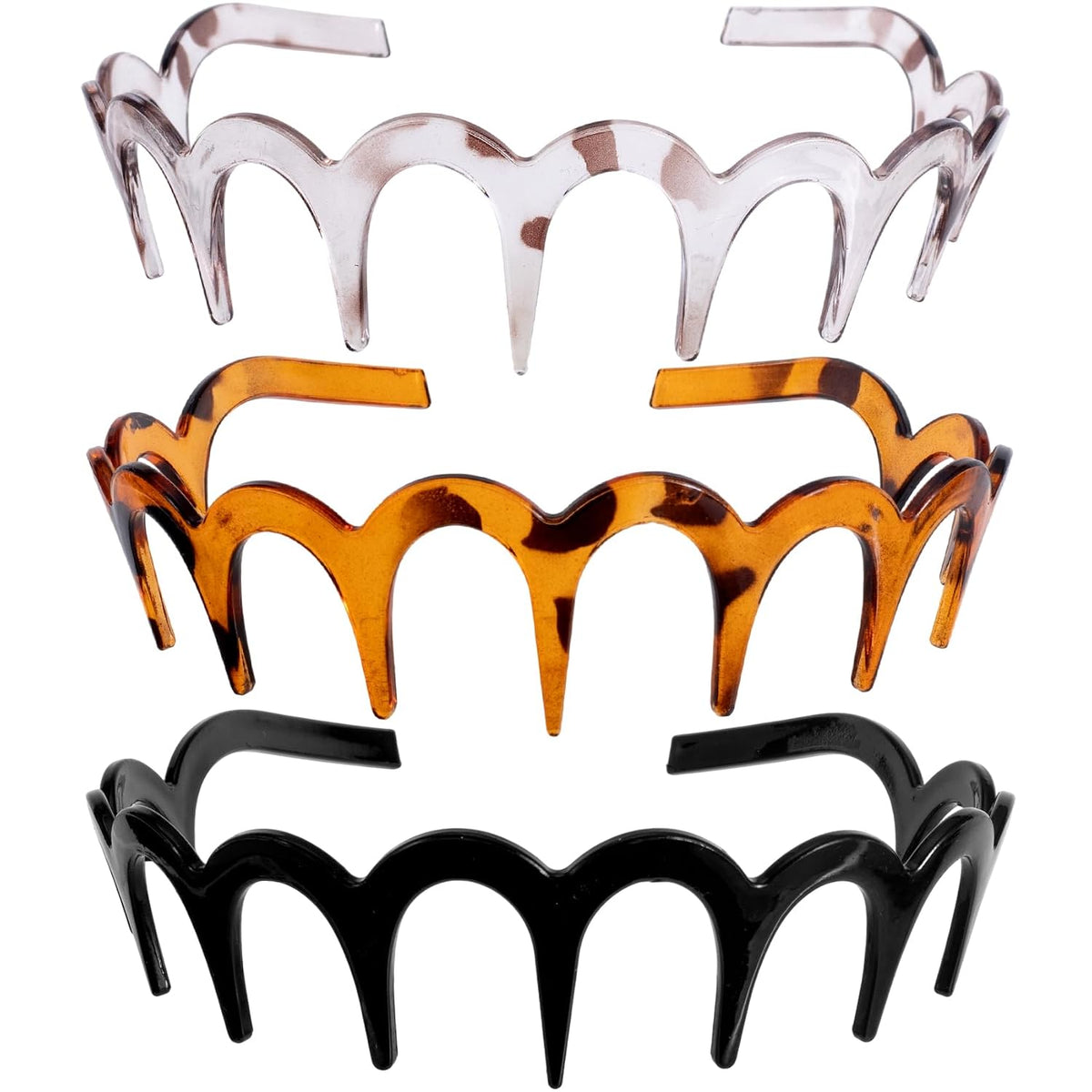 3 Pcs Wavy Comb Headband. Non Slip Zig Zag Headbands. High Cranium Headband with Teeth. Comfortable Comb Headbands for Women (Amber & Black & Grey)