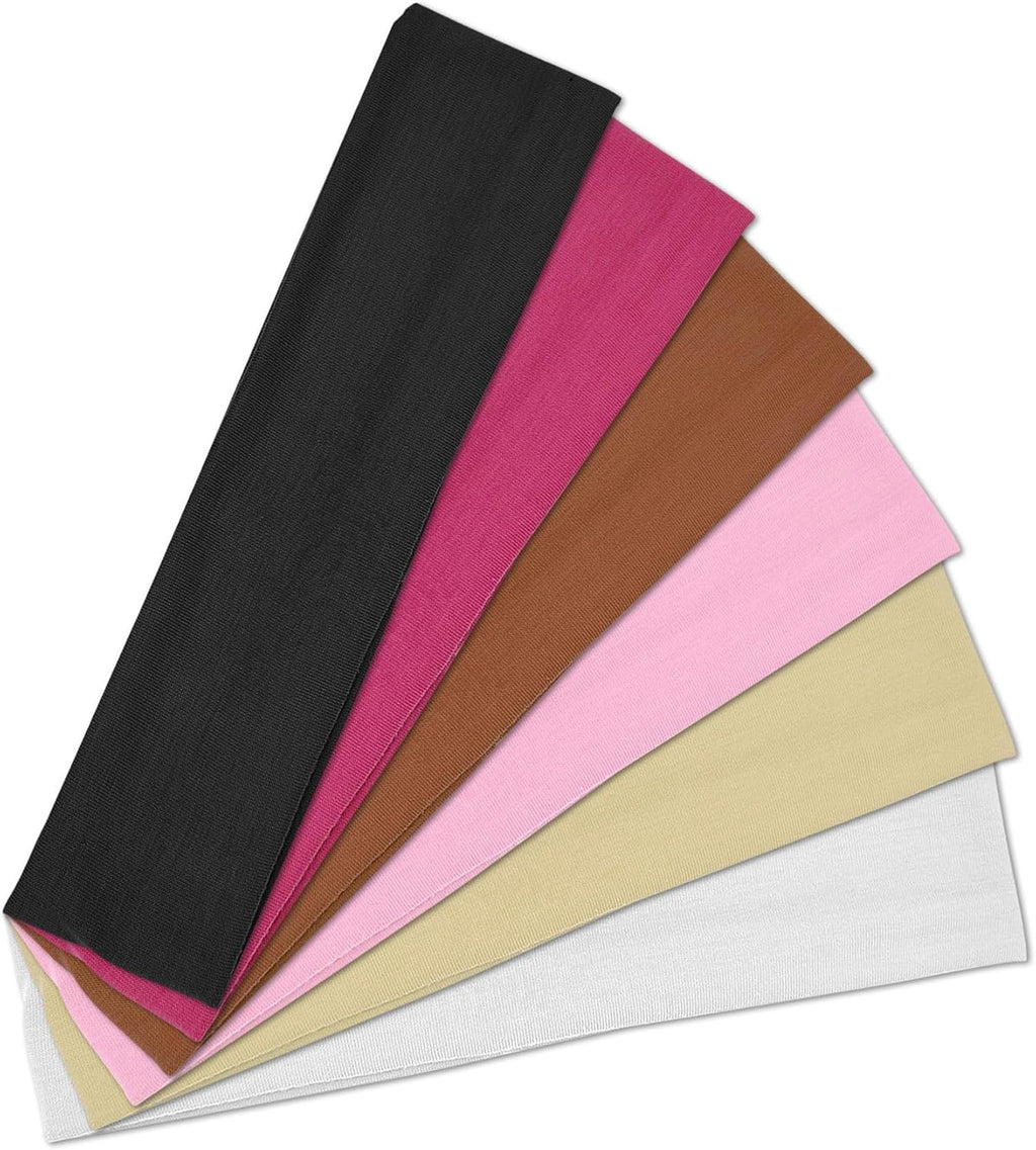 6 Pcs Sports Headbands for Women. Non Slip Elastic Hair Bands. Soft Fabric Hair Wraps for Workout. Yoga. Running. and Daily Sports (Brown.Flesh.Rose Red.Light Pink.Black.White)
