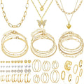 47pcs Silver Jewelry Set With 3 PCS Necklace. 11 PCS Bracelet.20pcs Hoop Stud Earrings.7pcs rings set For Women For Birthday Gifts