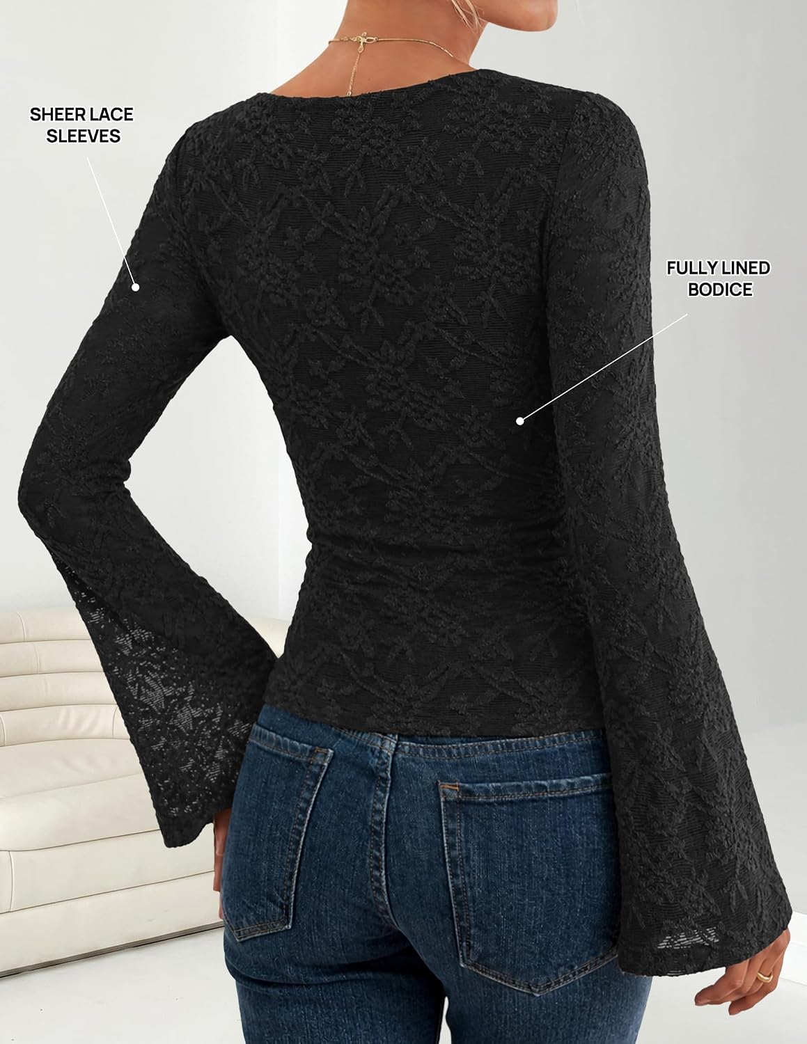 Bell Sleeve. Slim Fit. Ruched Waist Blouses. Business Casual. Date Night.