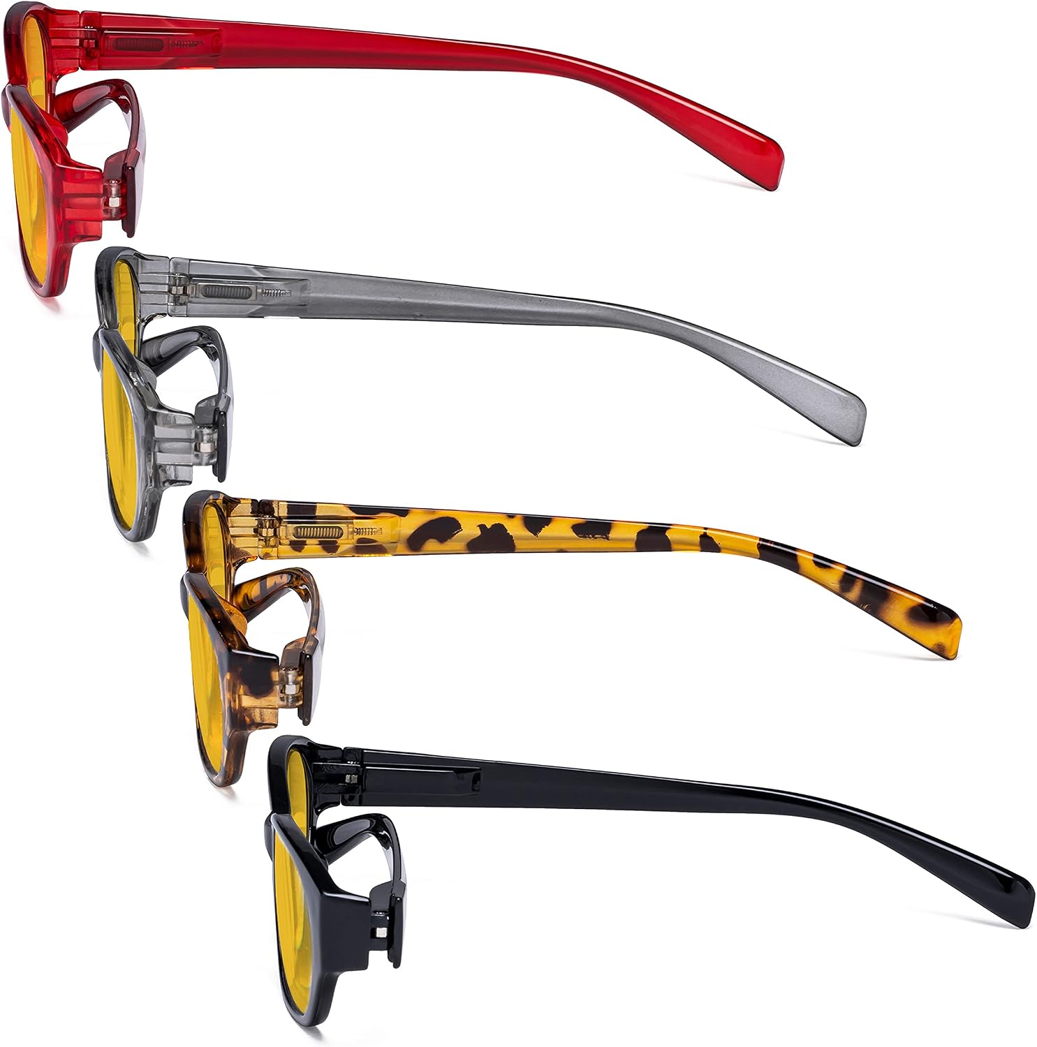 4 Pack Computer Reading Glasses Women - Spring Hinge Ladies Blue Light Blocking Readers Amber Tinted +1.00