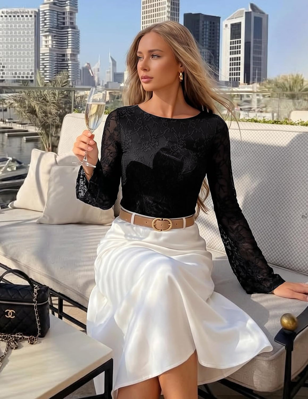 Bell Sleeve. Slim Fit. Ruched Waist Blouses. Business Casual. Date Night.
