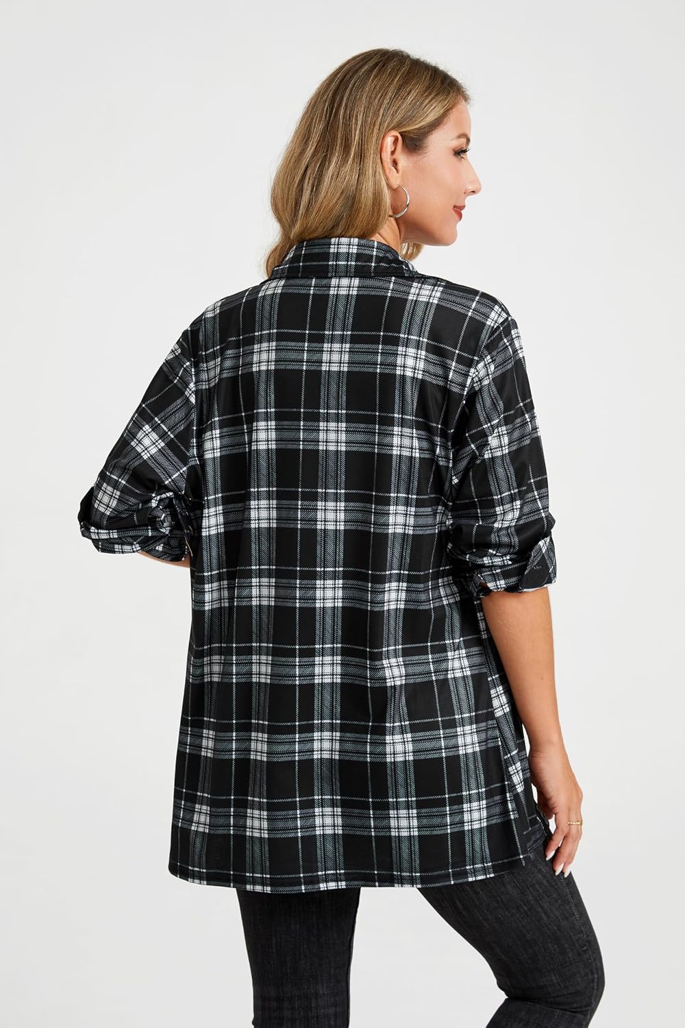Womens Plaid Shirts Long Sleeve Collared Button Down Shirts Soft Fall Blouses Tops.