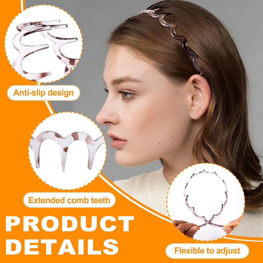 3 Pcs Wavy Comb Headband. Non Slip Zig Zag Headbands. High Cranium Headband with Teeth. Comfortable Comb Headbands for Women (Amber & Black & Grey)