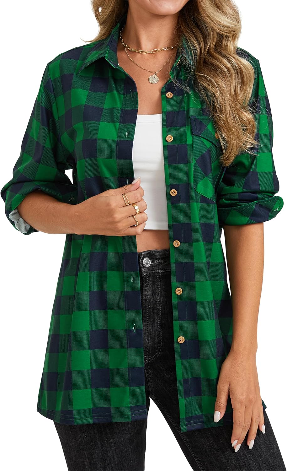 Womens Plaid Shirts Long Sleeve Collared Button Down Shirts Soft Fall Blouses Tops.