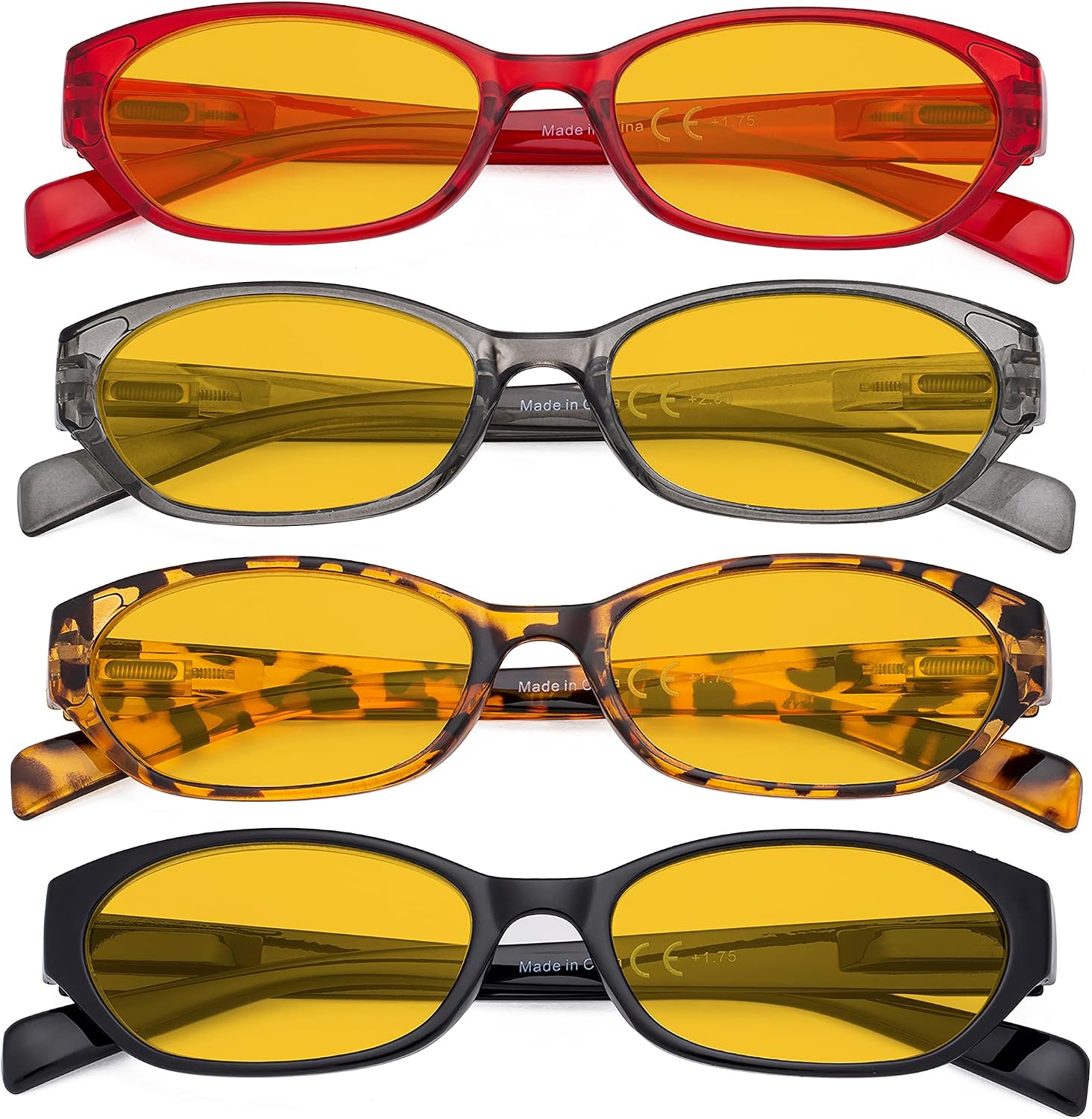 4 Pack Computer Reading Glasses Women - Spring Hinge Ladies Blue Light Blocking Readers Amber Tinted +1.00