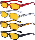 4 Pack Computer Reading Glasses Women - Spring Hinge Ladies Blue Light Blocking Readers Amber Tinted +1.00